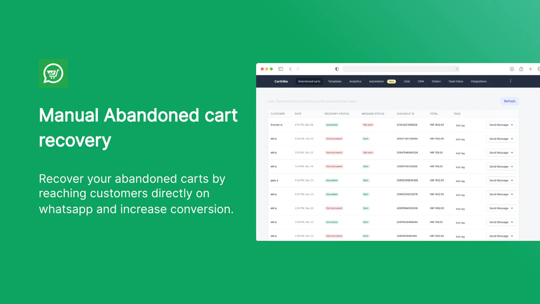 Manual Abandoned Cart Recovery On Whatsapp